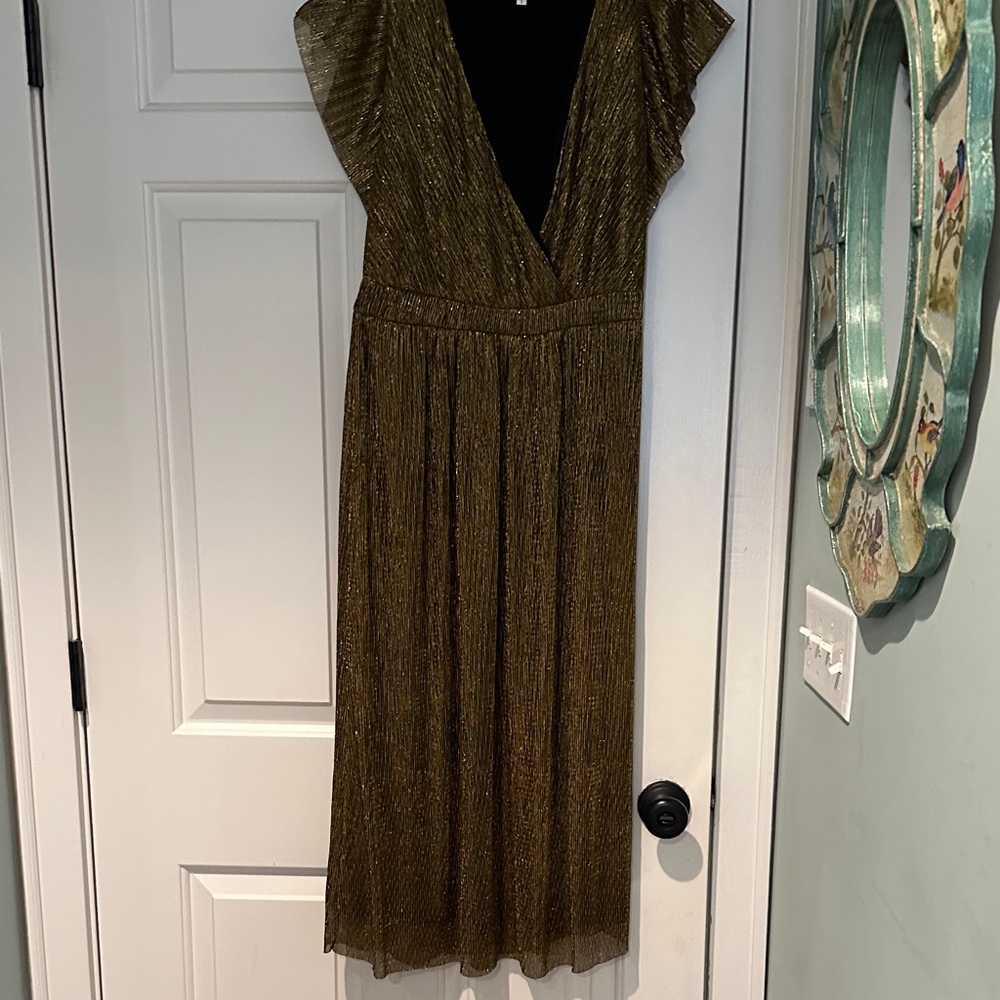 June & Hudson Metallic Gold Midi Dress